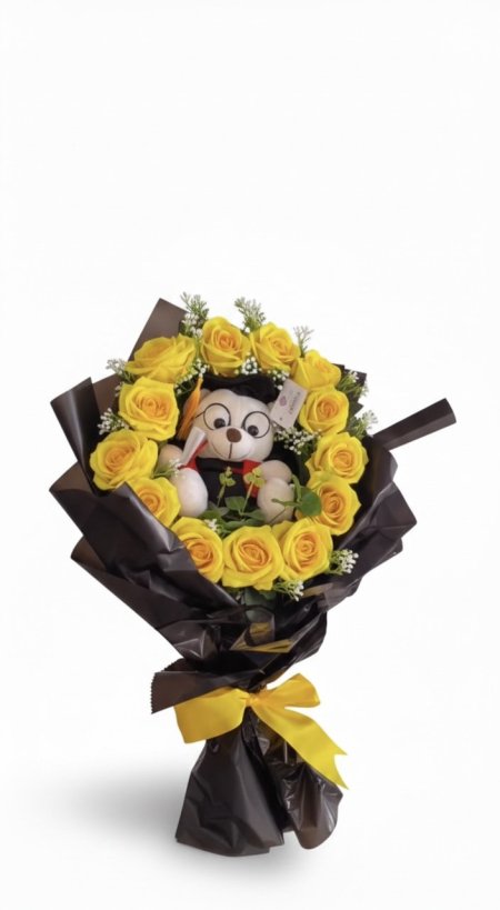 باقة ورد مع دبدوب تخرج