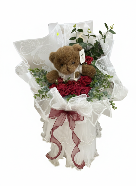 باقة ورد مع دبدوب