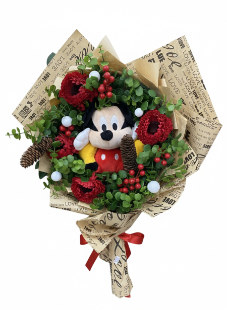 باقة ورد مع دب ميكي ماوس