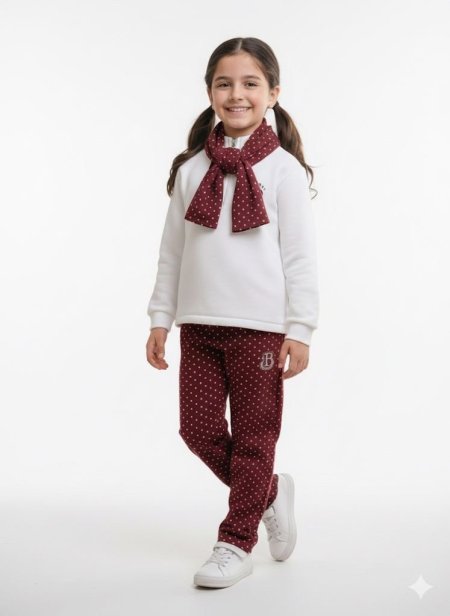 طقم قطعتين مع لفحة مكفول مبطن بناتي