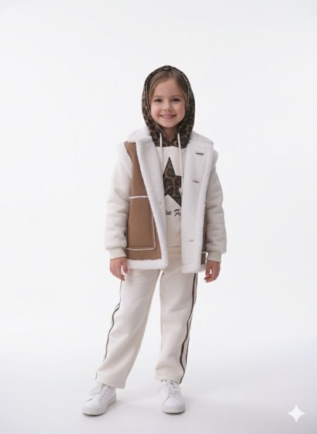 ترنچ ٣ قطعم فوتر وفرو مكفول مبطن بناتي